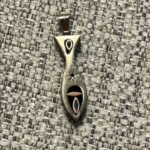 Taxco Silver Fish Pendant with Copper and Turquoise Inlay